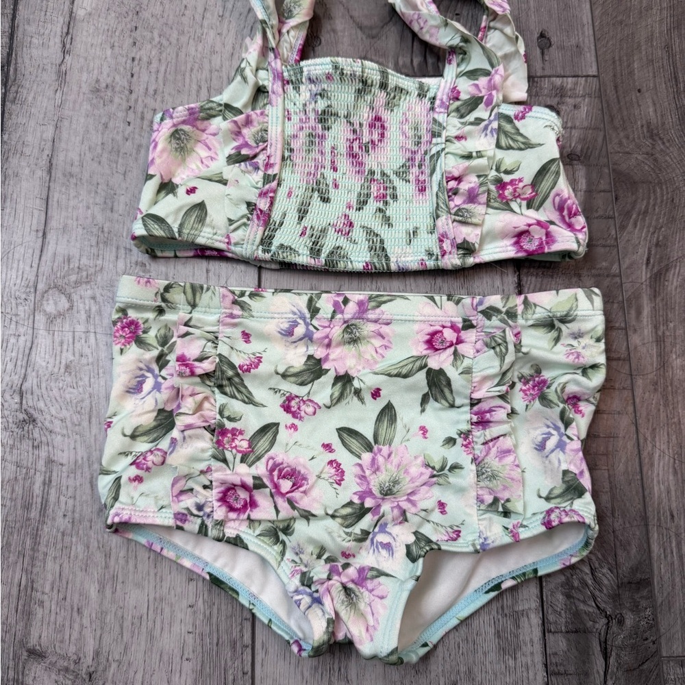 Janie & Jack Floral Smocked Ruffle Two Piece Swimsuit Cottage 7